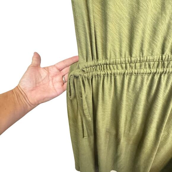 New Theory Vormond Knit Olive Green T-shirt Dress Elastic Tie Waist Women's M - Picture 4 of 13